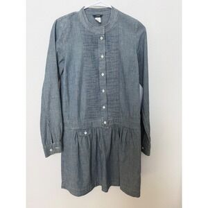 J Crew Chambray Button Front Pintuck Drop Waist Dress Blue Size 0 Cotton